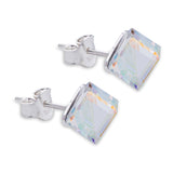 Austrian Crystal Oblique Cube Stud Earrings, 4mm and 6mm in size in Aurora Borealis with Sterling Silver Earwires