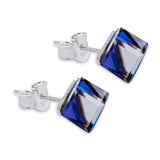 Sparkly Austrian Crystal Oblique Cube Stud Earrings by Byzantium, 4mm in size in Rich Bermuda Blue with Sterling Silver Earwires