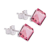 Sparkly Austrian Crystal Oblique Cube Stud Earrings by Byzantium, 4mm and 6mm in size in Warm Light Rose Pink with Sterling Silver Earwires