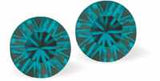 Austrian Crystal Diamond-shape Stud Earrings in Indicolite Blue/Green. Available in a choice of Two Sizes.