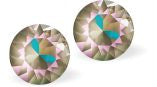 Austrian Crystal Diamond-shape Stud Earrings in Army Green Delite with Sterling Silver Earwires