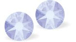 Austrian Crystal Diamond-shape Stud Earrings in Air Blue Opal with Sterling Silver Earwires