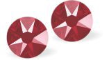 Austrian Crystal Diamond-shape Stud Earrings in Dark Red with Sterling Silver Earwires