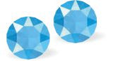 Austrian Crystal Diamond-shape Stud Earrings in Summer Blue with Sterling Silver Earwires