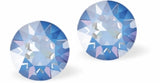 Austrian Crystal Diamond-shape Stud Earrings in Blue Ocean Delite with Sterling Silver Earwires