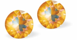 Austrian Crystal Diamond-shape Stud Earrings in Ochre Delite with Sterling Silver Earwires