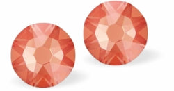 Austrian Crystal Diamond-shape Stud Earrings in Orange Glow Delite with Sterling Silver Earwires