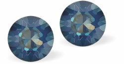 Austrian Crystal Diamond-shape Stud Earrings in Royal Blue Delite with Sterling Silver Earwires