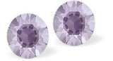 Sparkly Austrian Crystal Diamond-shape, Elegant Stud Earrings Round, Multi Faceted Crystal  6mm in diameter Colour: Purple Ignite Sterling Silver Earwires Delivered in a soft, black, velveteen pouch