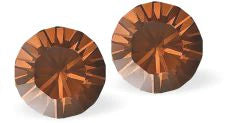 Sparkly Austrian Crystal Diamond-shape, Elegant Stud Earrings Round, Multi Faceted Crystal  6mm in diameter Colour: Smoked Amber Sterling Silver Earwires Delivered in a soft, black, velveteen pouch