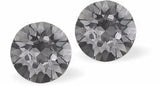 Sparkly Austrian Crystal Diamond-shape, Elegant Stud Earrings Round, Multi Faceted Crystal  6mm & 8mm in diameter Colour: Grey Silver Night Sterling Silver Earwires Delivered in a soft, black, velveteen pouch