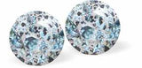 Austrian Crystal Diamond-shape Stud Earrings in Silver Patina in Aquamarine Blue, 8mm in size with Sterling Silver Earwires