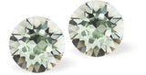 Sparkly Austrian Crystal Diamond-shape, Elegant Stud Earrings Round, Multi Faceted Crystal 8mm in size Colour: Chrysolite Light Green Sterling Silver Earwires Delivered in a soft, black, velveteen pouch