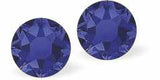 Austrian Crystal Diamond-shape Stud Earrings in Dark Indigo Blue, 7mm in size with Sterling Silver Earwires