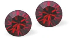 Sparkly Austrian Crystal Diamond-shape, Elegant Stud Earrings Round, Multi Faceted Crystal  4mm & 7mm in diameter Colour: Burgundy Red Sterling Silver Earwires Delivered in a soft, black, velveteen pouch
