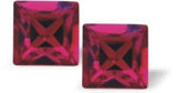 Austrian Crystal Xillion Square Stud Earrings in Fuchsia Pink in Two Sizes with Sterling Silver Earwires