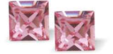 Austrian Crystal Xillion Square Stud Earrings in Light Rose Pink in Two Sizes with Sterling Silver Earwires