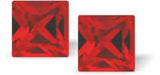 Austrian Crystal Xillion Square Stud Earrings in Light Siam Red in Two Sizes with Sterling Silver Earwires