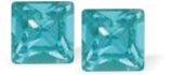 Austrian Crystal Xillion Square Stud Earrings in Turquoise Blue in Two Sizes with Sterling Silver Earwires
