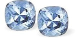 Austrian Crystal Square Lyrical Stud Earrings in Aquamarine Blue with Sterling Silver Earwires