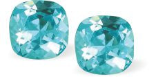 Austrian Crystal Lyrical Square Stud Earrings in Light Turquoise Blue with Sterling Silver Earwires