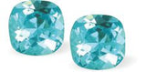 Austrian Crystal Lyrical Square Stud Earrings in Light Turquoise Blue with Sterling Silver Earwires