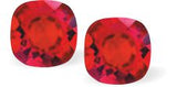 Austrian Crystal Lyrical Square Stud Earrings in Siam Red with Sterling Silver Earwires