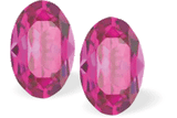 Austrian Crystal Oval Stud Earrings in Fuchsia Pink with Sterling Silver Earwires