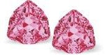 Austrian Crystal Trilliant Triangular Stud Earrings in Rose Pink with Sterling Silver Earwires