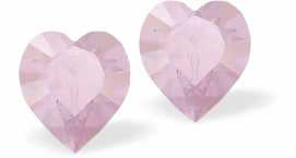 Austrian Crystal Heart Stud Earrings in Rose Water Pink, Available in Two Sizes with Sterling Silver Earwires