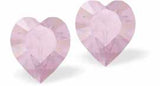 Austrian Crystal Heart Stud Earrings in Rose Water Pink, Available in Two Sizes with Sterling Silver Earwires