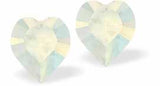 Austrian Crystal Heart Stud Earrings in White Opal, Available in Two Sizes with Sterling Silver Earwires