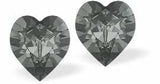 Austrian Crystal Heart Stud Earrings in Black Diamond, Available in Two Sizes with Sterling Silver Earwires