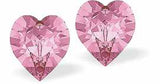 Austrian Crystal Heart Stud Earrings in Antique Pink, Available in Two Sizes with Sterling Silver Earwires