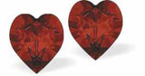 Austrian Crystal Heart Stud Earrings in Red Magma, Available in Two Sizes with Sterling Silver Earwires