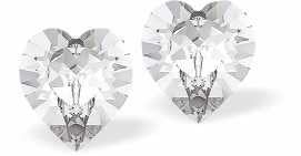 Austrian Crystal Heart Stud Earrings in Clear Crystal, Available in Two Sizes with Sterling Silver Earwires