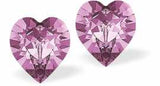 Austrian Crystal Heart Stud Earrings in Light Amethyst Purple, Available in Two Sizes with Sterling silver earwires.