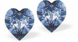  Austrian Crystal Heart Stud  Earings in Montana Blue, Available in Two Sizes with Sterling Silver Earwires