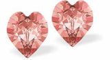 Austrian Crystal Heart Stud Earings in Rose Peach Pink, Available in Two Sizes with Sterling Silver Earwires