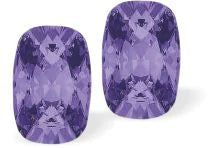 Austrian Crystal Quadrille Rectangular Stud Earrings Multi Faceted Crystal 8mm in size Colour: Tanzanite Purple Sterling Silver Earwires Delivered in a soft, black, velveteen pouch