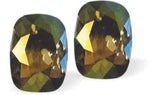 Austrian Crystal Rectangular Quadrille Stud Earrings in  Iridescent Green with Sterling Silver Earwires