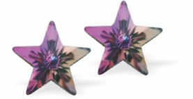 Austrian Crystal Star Stud Earrings in Vitrail Light with Sterling Silver Earwires
