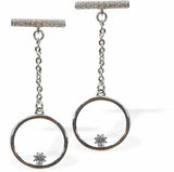 Austrian Crystal Encrusted Circle on Chain Drop Earrings by Byzantium, Rhodium Plated