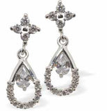 Austrian Crystal Super Encrusted, Sparkly Raindrop Drop Earrings by Byzantium, Rhodium Plated