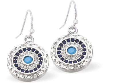 Crystal Magical Circle Drop Earrings Rhodium Plated, hypoallergenic Hypoallergenic; Free from cadmium, lead and nickel 12mm in size Delivered in a soft, black, velveteen pouch