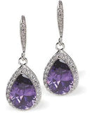 Crystal Encrusted Teardrop Drop Earrings in Tanzanite Purple, Rhodium Plated
