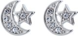 Crystal Encrusted Moon and Star Stud Earrings, Rhodium Plated