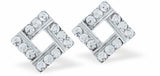 Crystal Encrusted Hollow Square Stud Earrings, Rhodium Plated