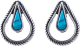 Turquoise Centred Teardrop Stud Earrings, Rhodium Plated