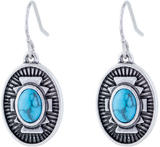 Turquoise Centred Antique Oval Drop Earrings, Rhodium Plated